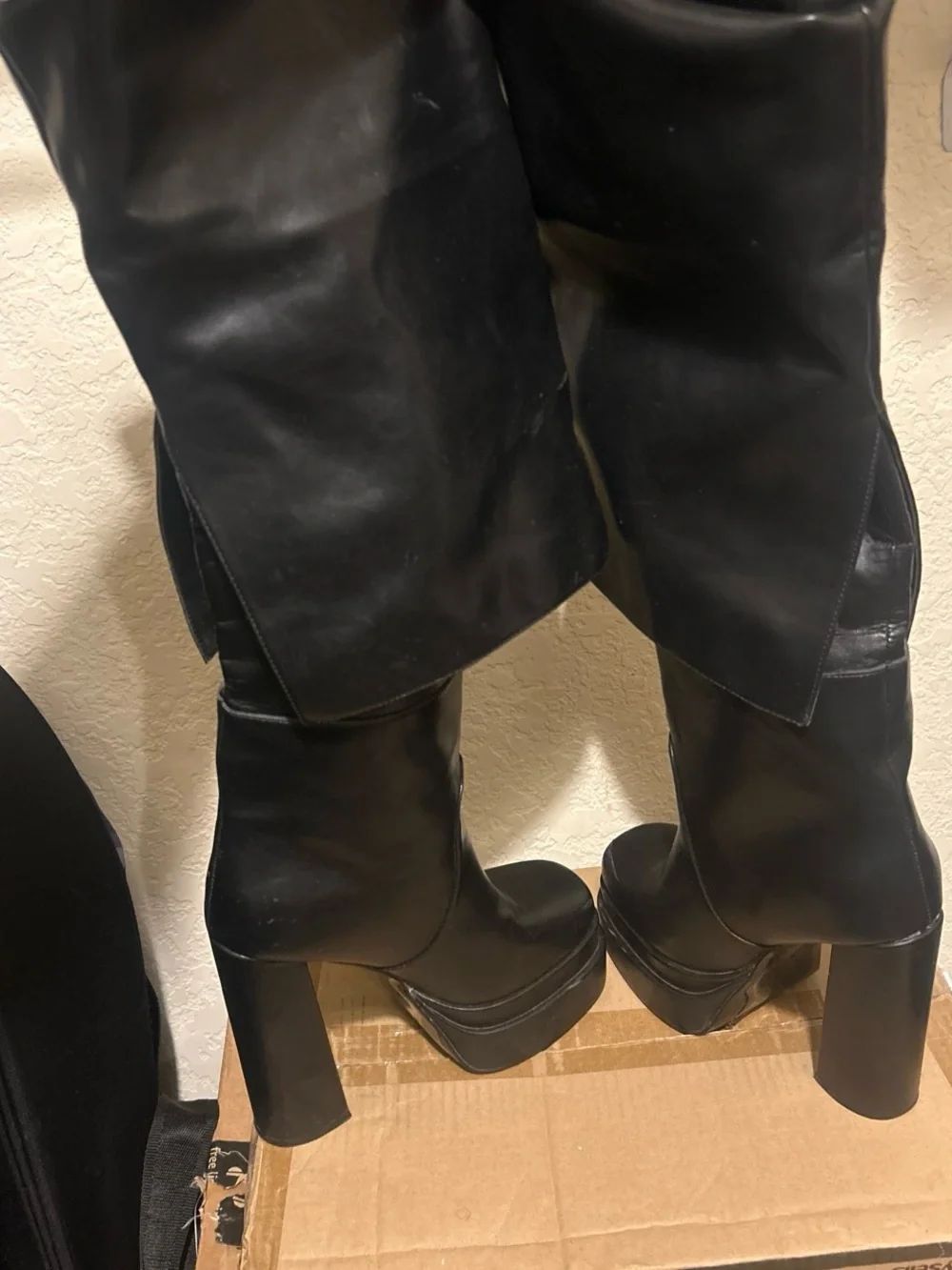 Black Over-the-Knee Platform Block Heel Boots